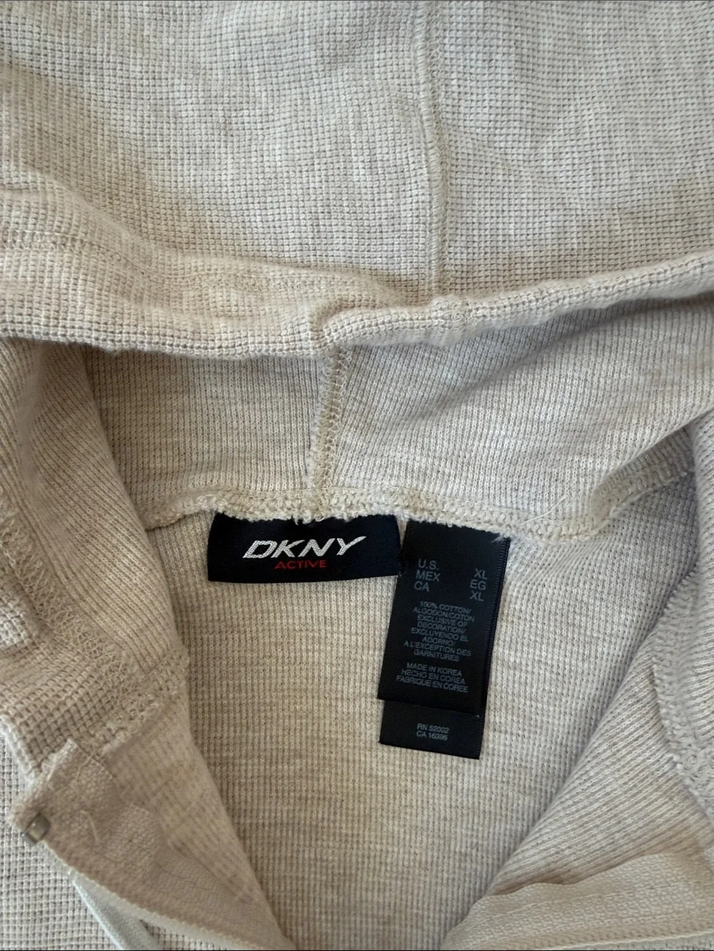 DKNY Active Oatmeal Short Sleeve Zip Hoodie XL Y2K Varsity Logo